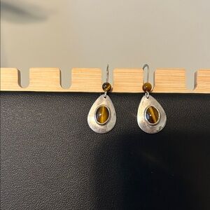 Silver and Tigers Eye Teardrop Earrings
